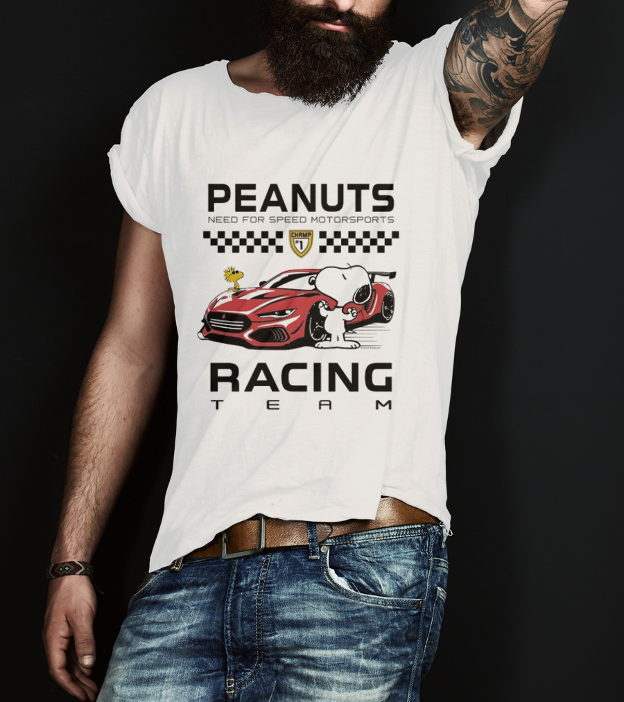 Peanuts Need For Speed Motorsports Champ Racing Team Snoopy Woodstock T-Shirt