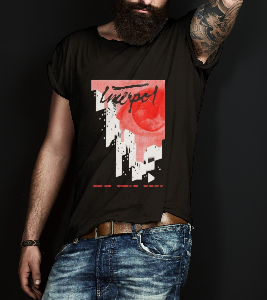 Interpol New York September 27 2026 Tour Cities Skyline Red Moon T-Shirt