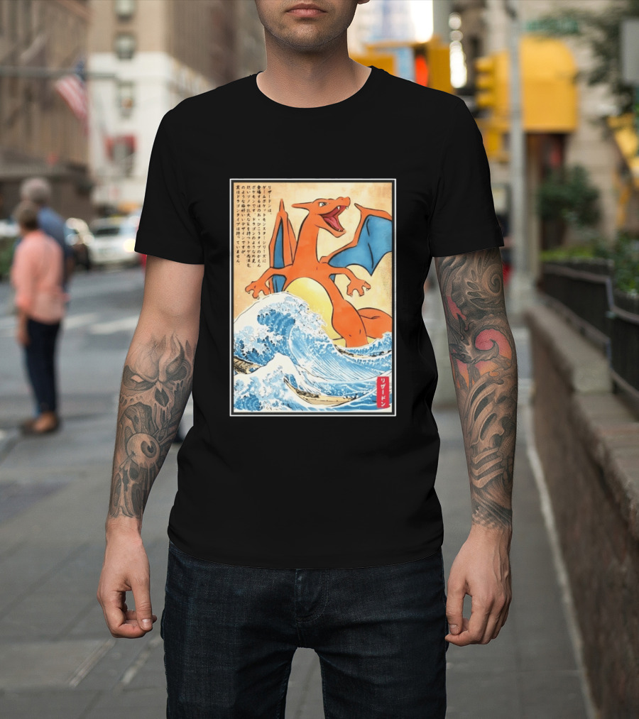 Charizard Ukiyo E Wave Japanese Pokemon Lizardon Kanagawa Print T-Shirt