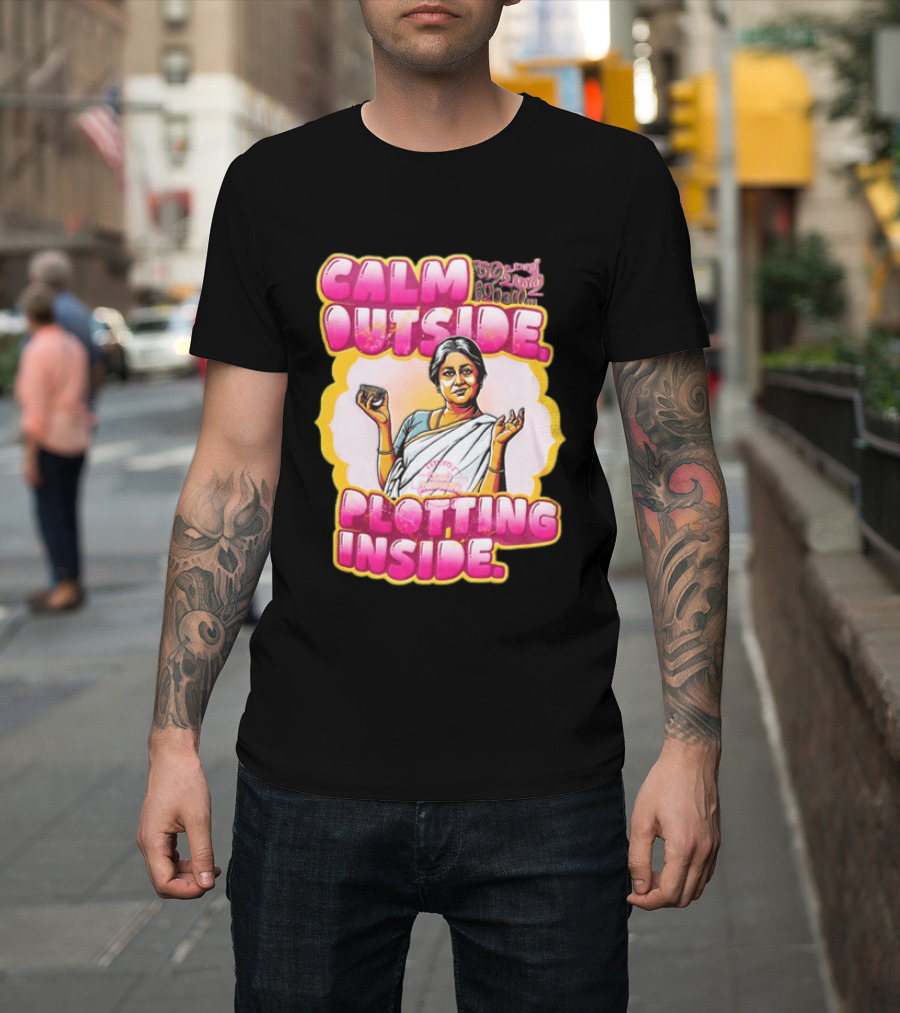 Kaviyoor Ponnamma Calm Outside Plotting Inside Woman Wearing Saree Holding Bowl T-Shirt