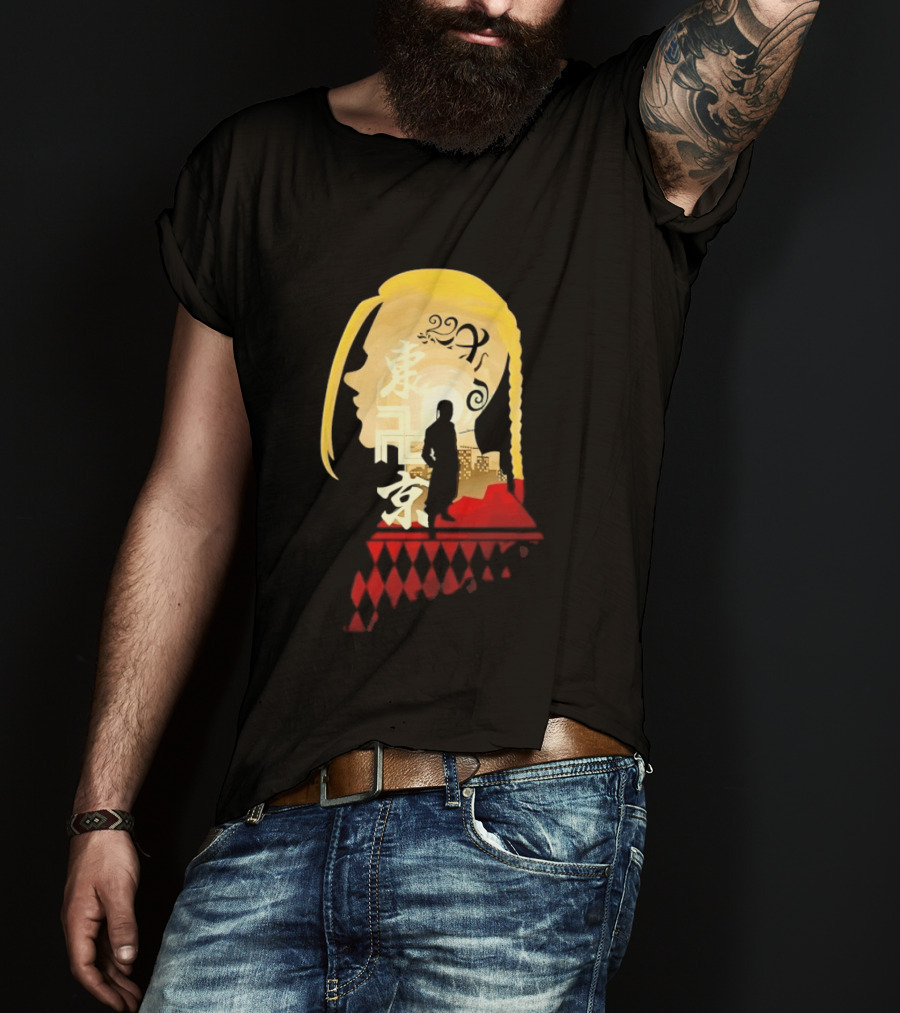 Ken Ryuguji Tokyo Revengers Draken Silhouette Art Japan Cityscape Hair T-Shirt