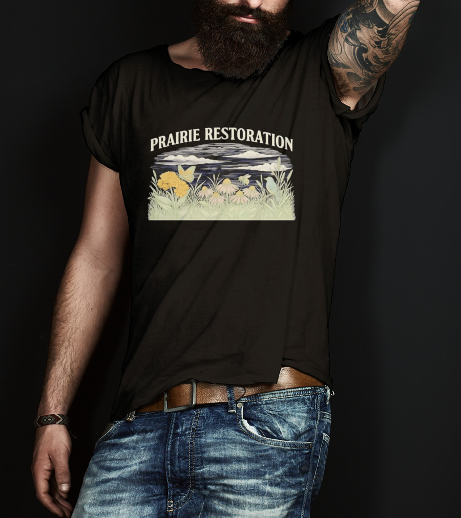 Prairie Restoration Butterfly Hummingbird Wildflowers Botanical Wildlife T-Shirt