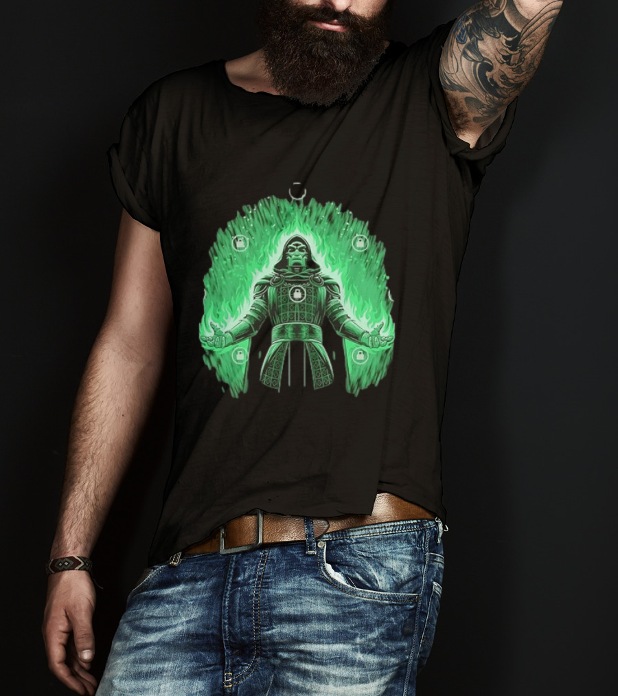Doctor Doom Marvel Villain Green Flame Power Locked T-Shirt