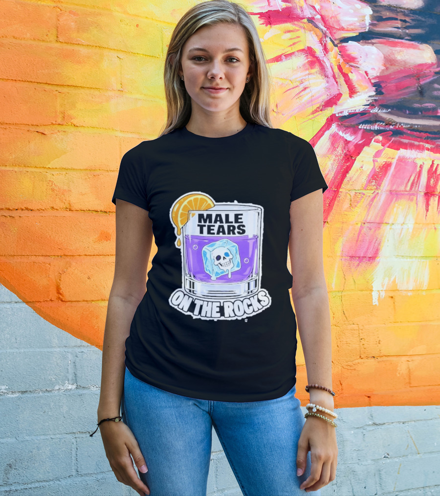 Male Tears On The Rocks Skull Ice Cube Glass Orange Slice T-Shirt