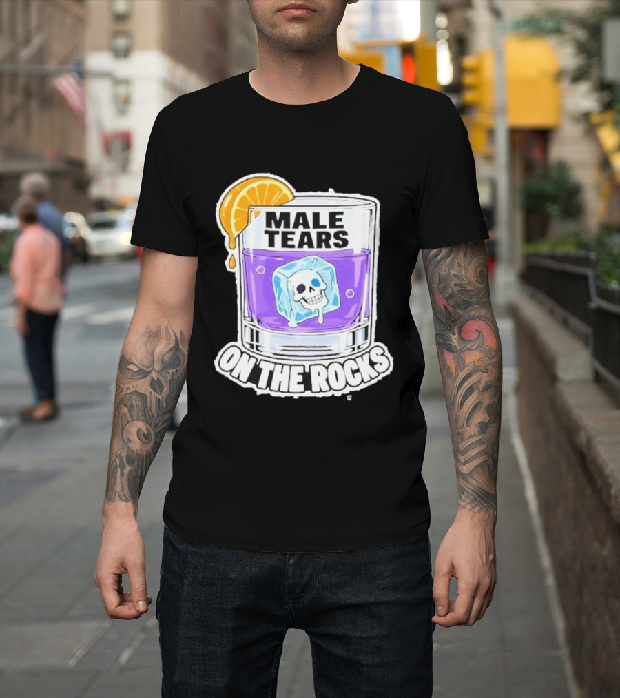 Male Tears On The Rocks Skull Ice Cube Glass Orange Slice T-Shirt