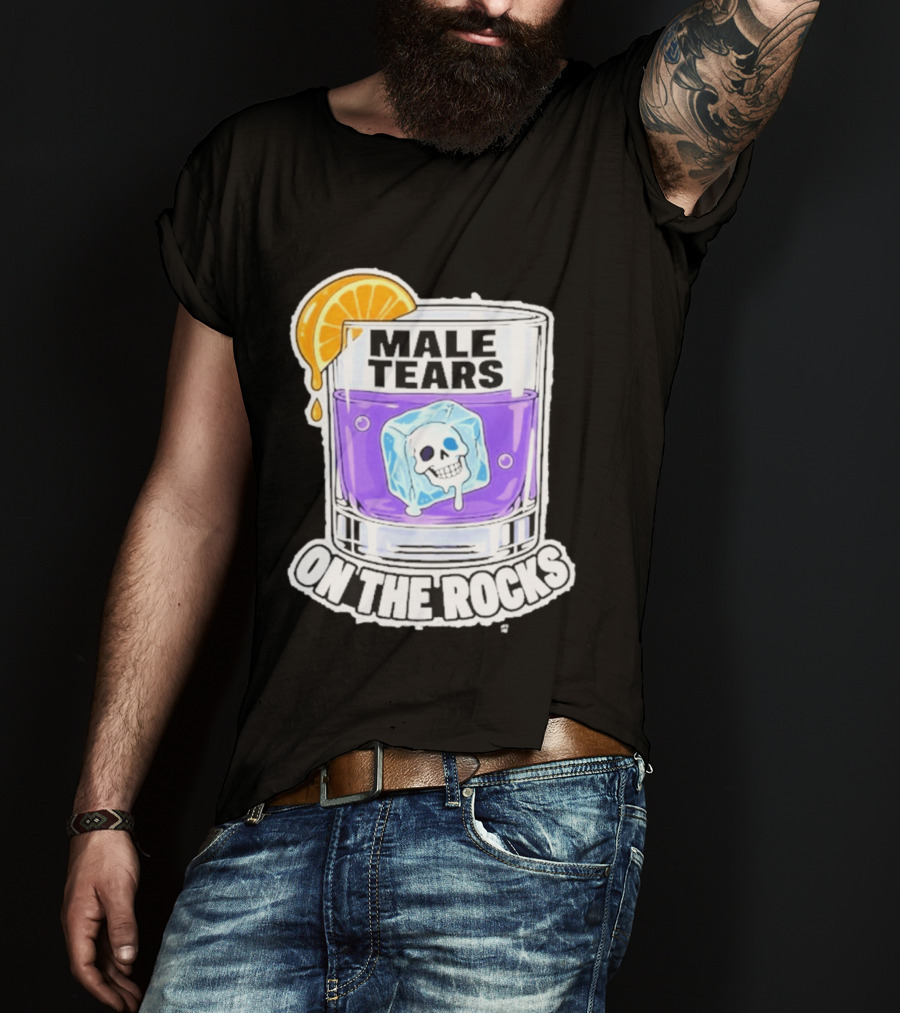 Male Tears On The Rocks Skull Ice Cube Glass Orange Slice T-Shirt