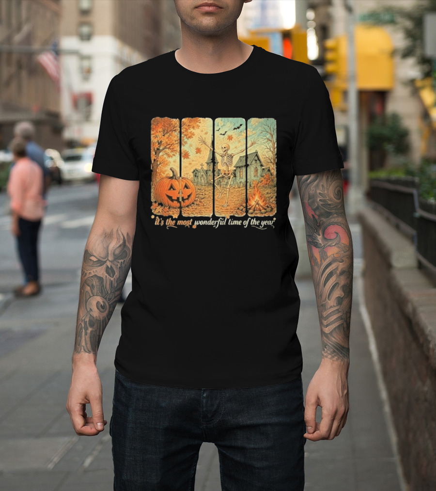It's The Most Wonderful Time Of The Year Spooky Skeleton Pumpkin Campfire Halloween T-Shirt