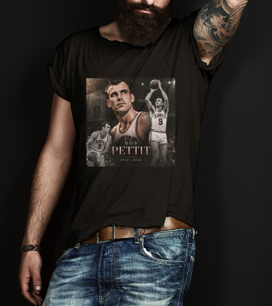 Bob Pettit 1932 2026 Basketball Legend Tribute Hawks Number 9 T-Shirt