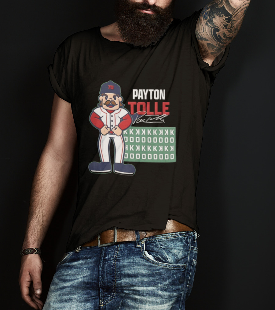 Payton Tolle Cartoon Baseball Player Mustache Cap K Strikeouts T-Shirt