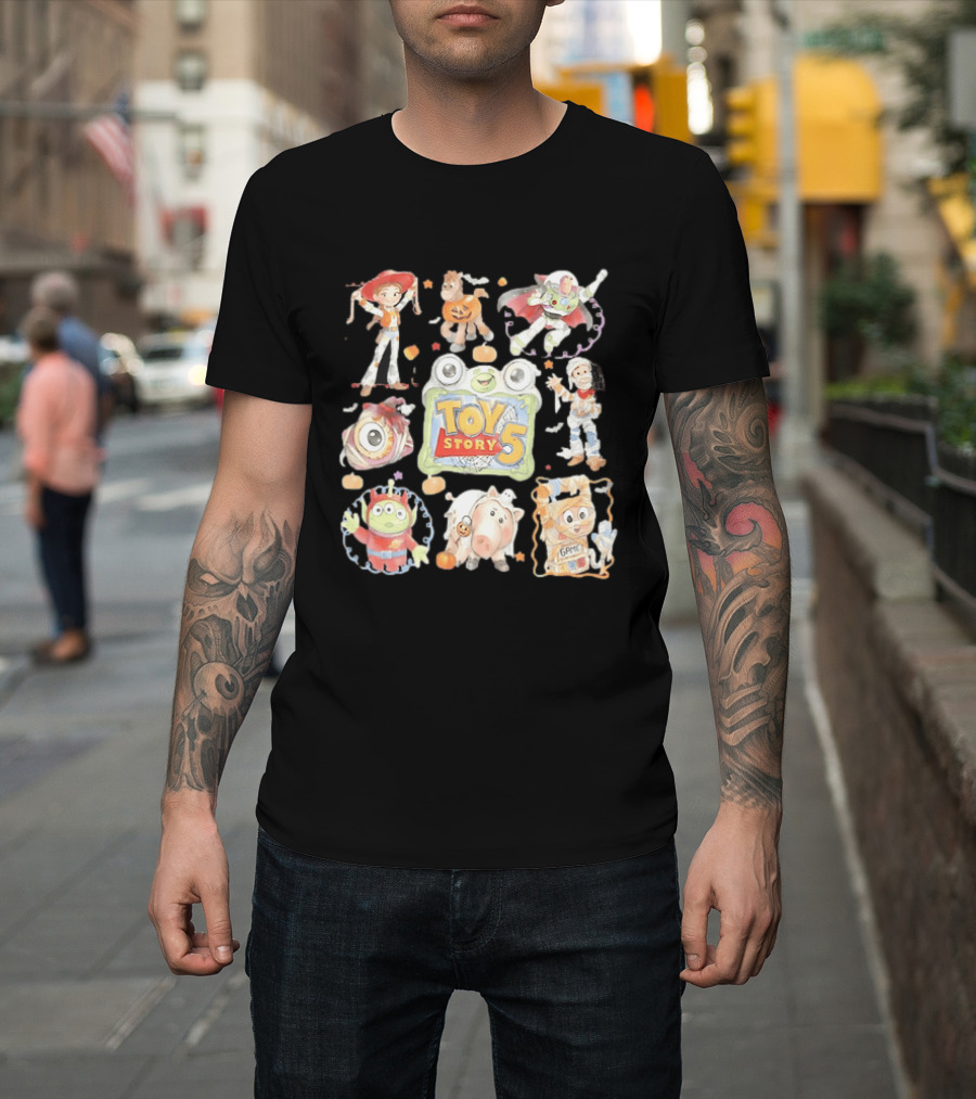 Toy Story 5 Halloween 2026 Buzz Woody Jessie Hamm Alien Potato Rex Bo Peep Slinky Decorations T-Shirt