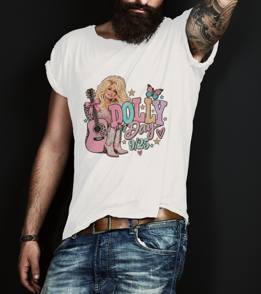 Dolly Day 9/25 Pink Butterfly Guitar Boots Stars T-Shirt