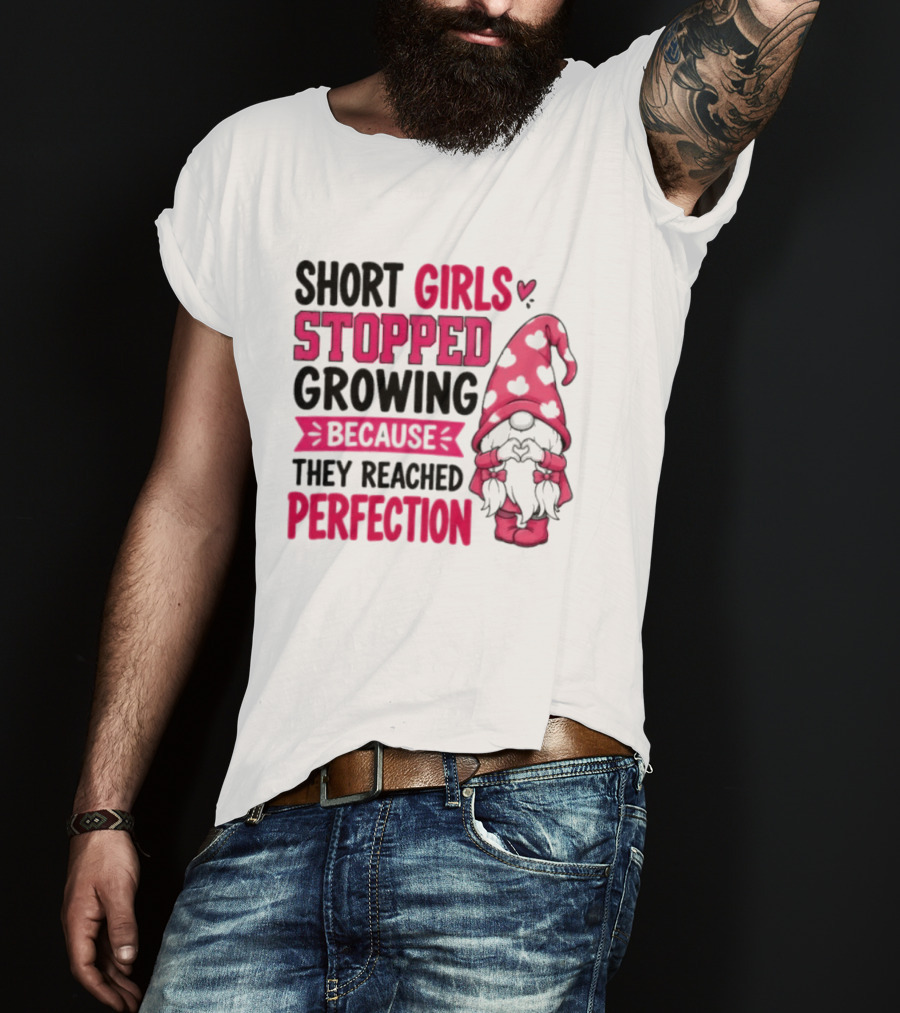 Short Girls Stopped Growing Because They Reached Perfection Gnome Heart Hat T-Shirt