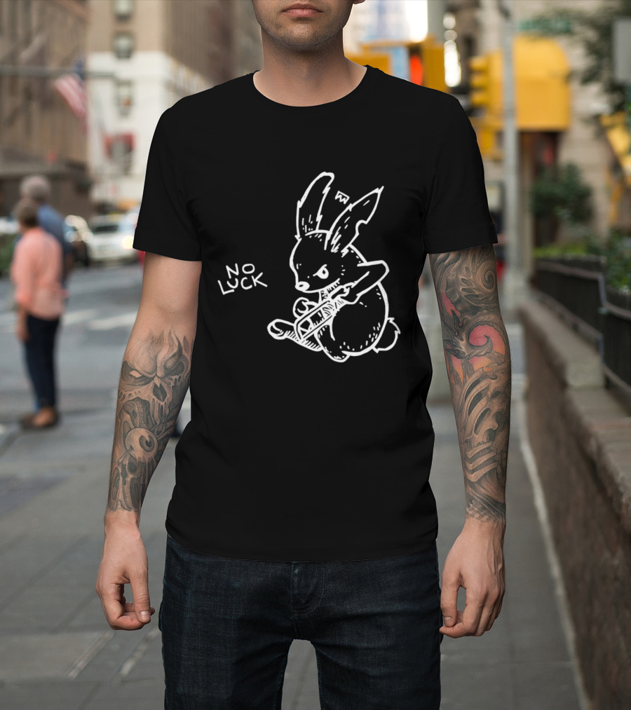No Luck Angry Rabbit Hacksaw Doodle T-Shirt