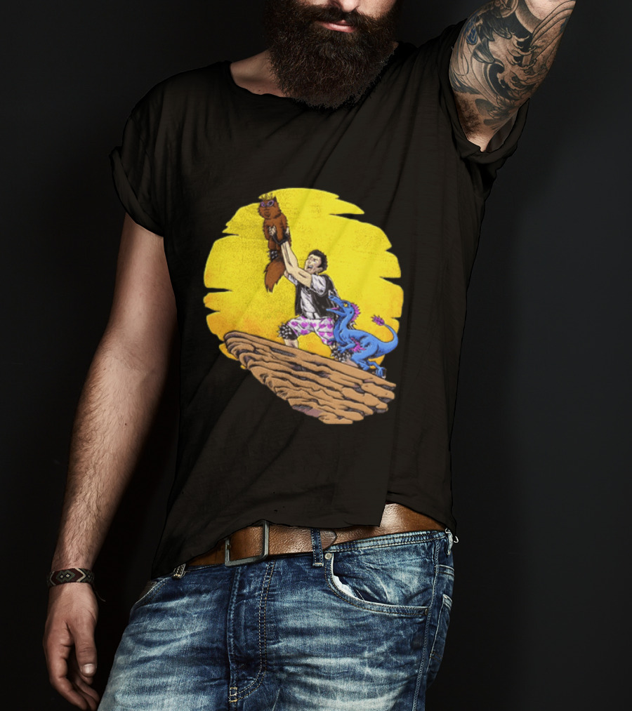 Randy Marsh Holding Cat With Blue Dinosaur Scene T-Shirt