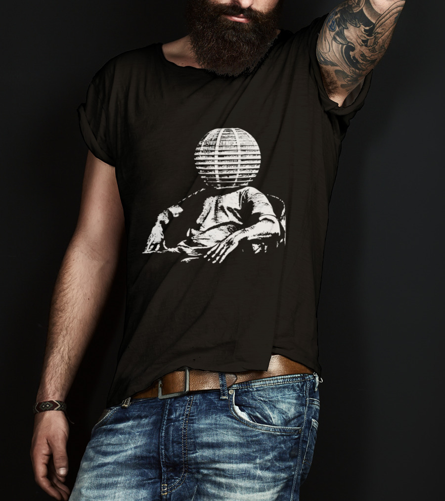 Sure, Here's A New Title For The : "Surreal Distressed Globe Head Sitting Figure T-Shirt