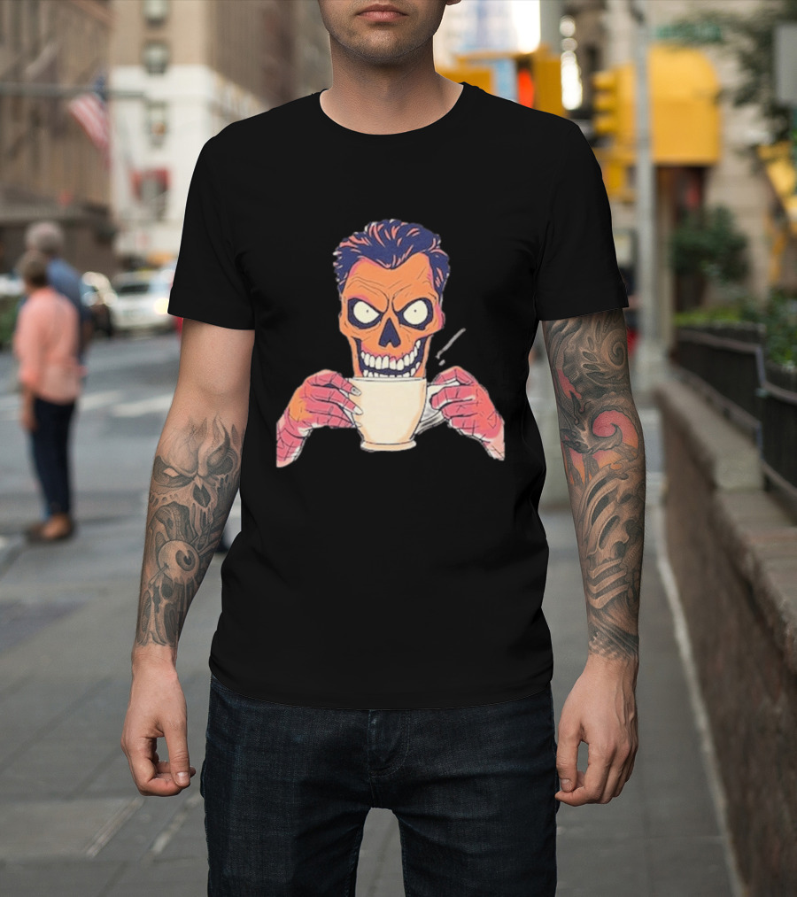 Skull Drink Coffee Skeleton Comic Unique T-Shirt