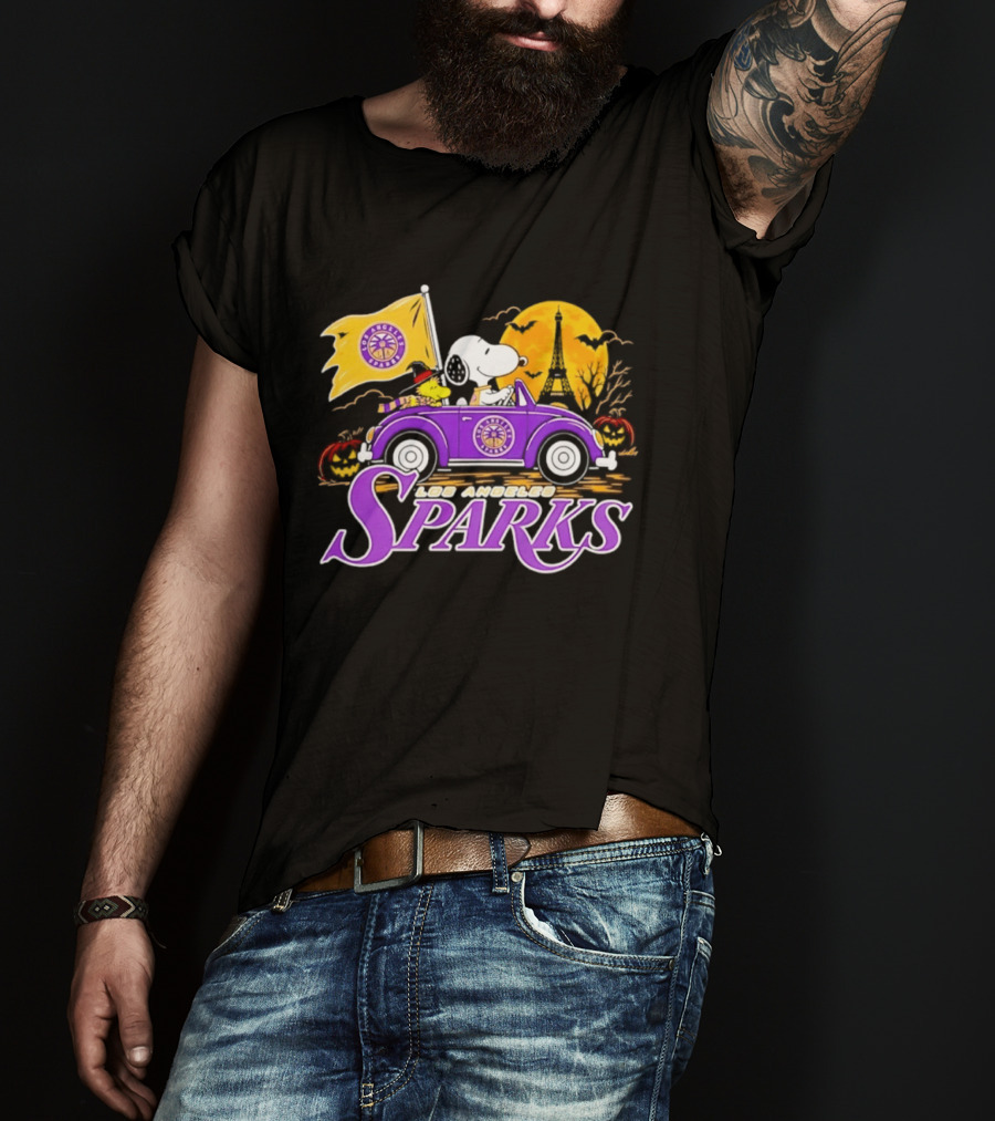 Snoopy Woodstock Los Angeles Sparks Halloween Pumpkin Car Adventure T-Shirt