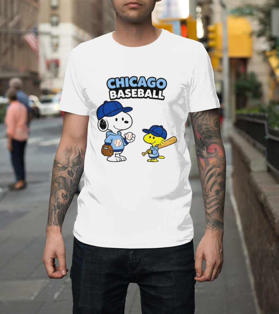 Chicago Cubs Baseball Snoopy Woodstock Peanuts Cartoon MLB T-Shirt