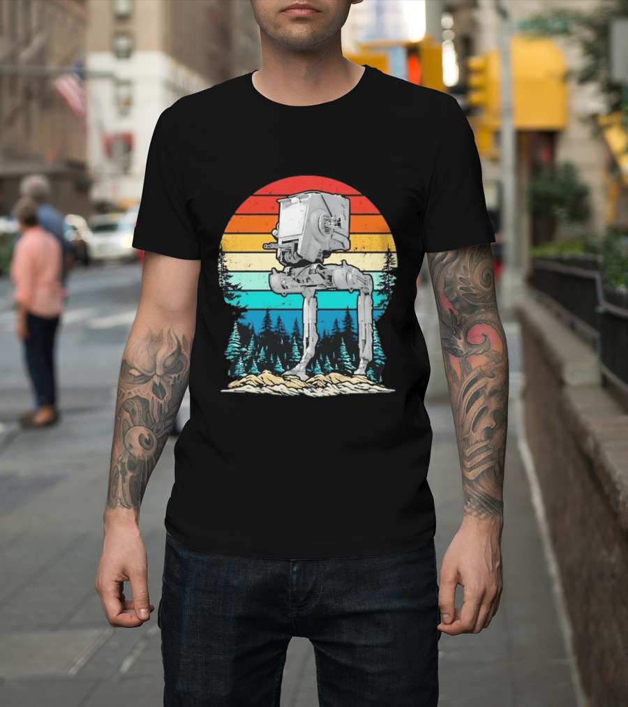 Star Wars AT ST Walker Retro Sunset And Pine Forest Scene T-Shirt