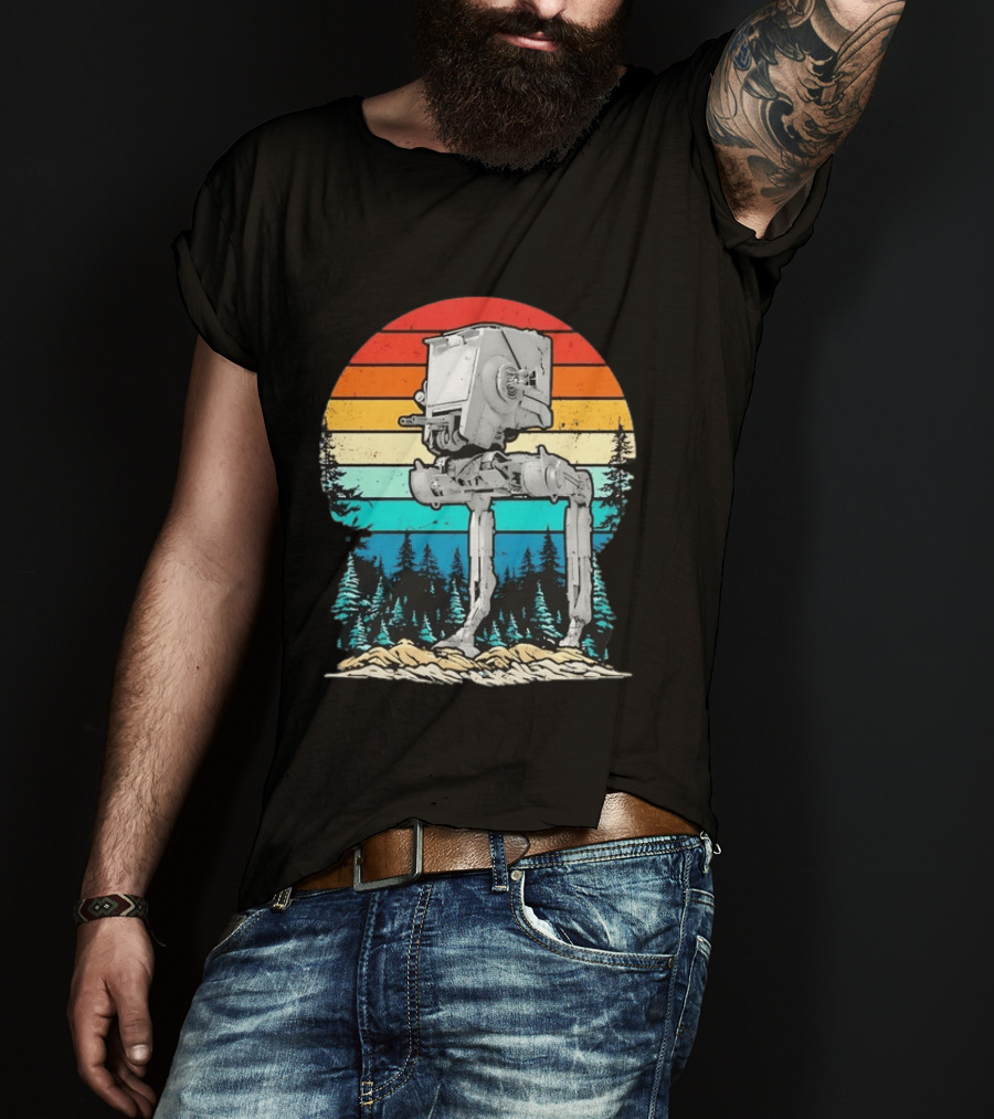 Star Wars AT ST Walker Retro Sunset And Pine Forest Scene T-Shirt