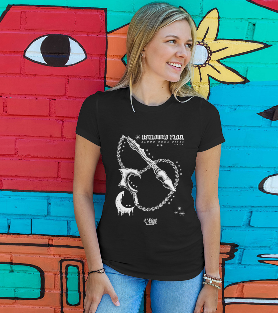 Hallowed Flan Blood Moon Rises Gothic Dark Fantasy Dripping Crescent Stars T-Shirt
