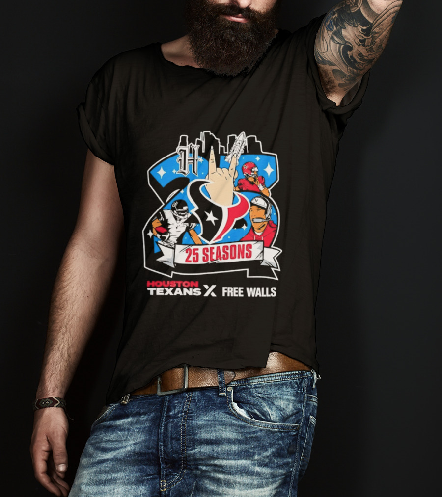 Houston Texans 25 Seasons Collaboration Free Walls Celebration T-Shirt
