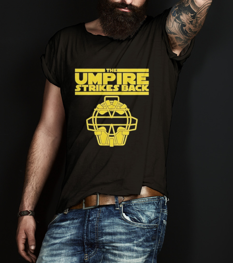 The Umpire Strikes Back Baseball Umpire Mask Retro Yellow T-Shirt