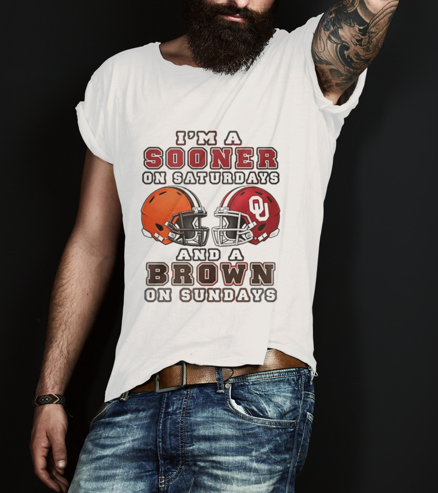 I'm A Sooner On Saturdays And A Brown On Sundays Football Helmets T-Shirt