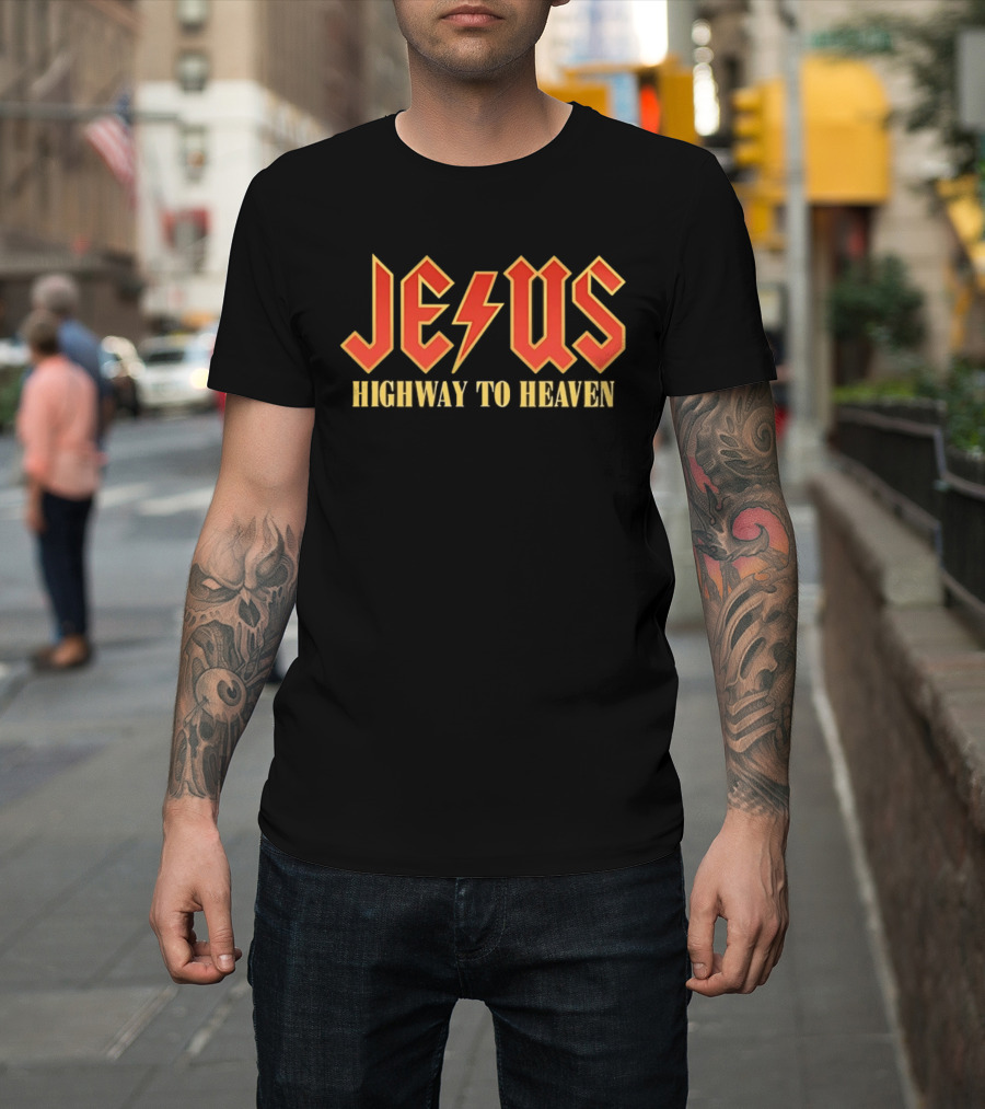 Jesus Highway To Heaven Lightning Bolt Christian Faith T-Shirt