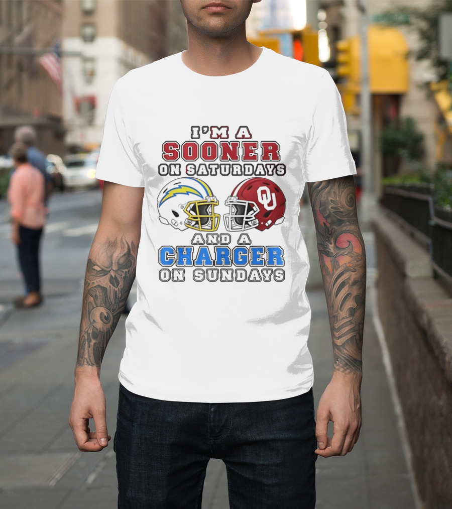 I'm A Sooner On Saturdays And A Charger On Sundays Football Helmets T-Shirt