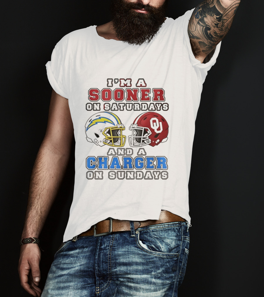 I'm A Sooner On Saturdays And A Charger On Sundays Football Helmets T-Shirt