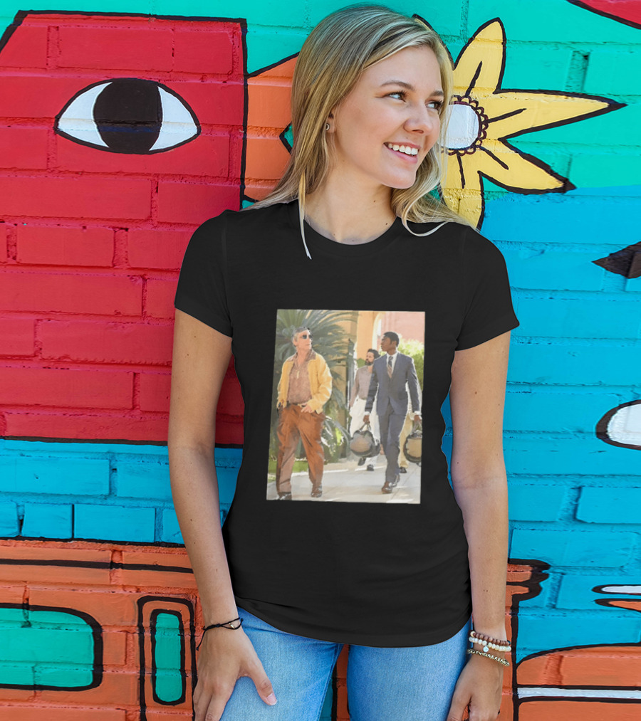 Men In Stylish Outfits Walking Outdoors With Bags T-Shirt