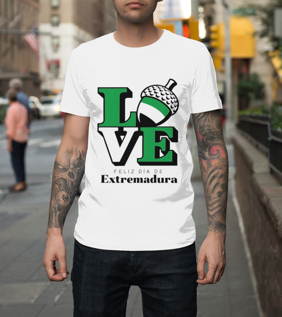 Love Feliz Día De Extremadura Acorn Icon Spain Celebration T-Shirt