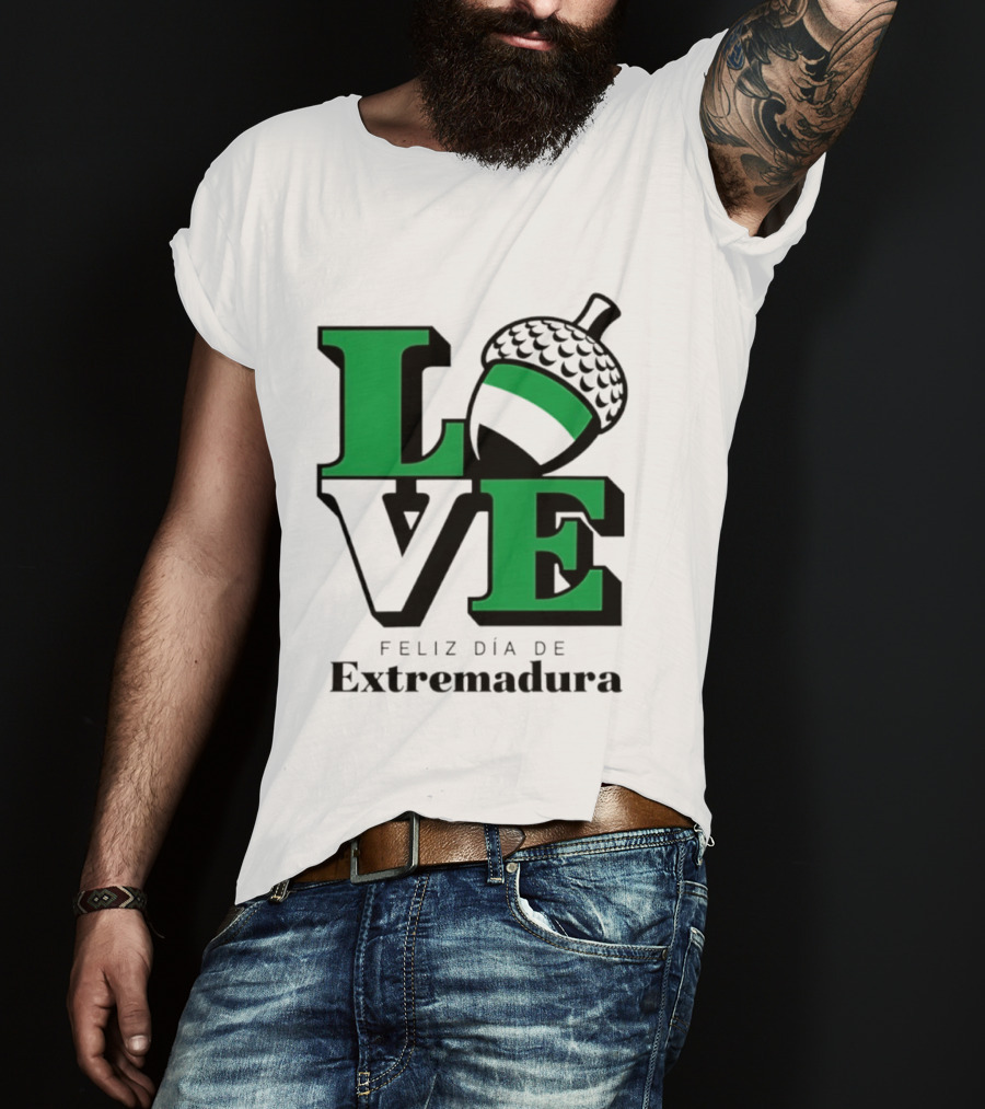 Love Feliz Día De Extremadura Acorn Icon Spain Celebration T-Shirt