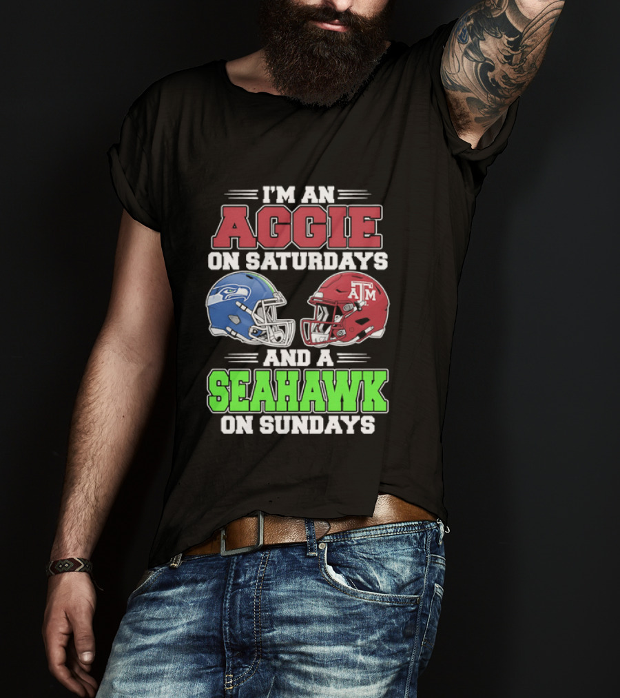 I'm An Aggie On Saturdays And A Seahawk On Sundays Football Helmets T-Shirt