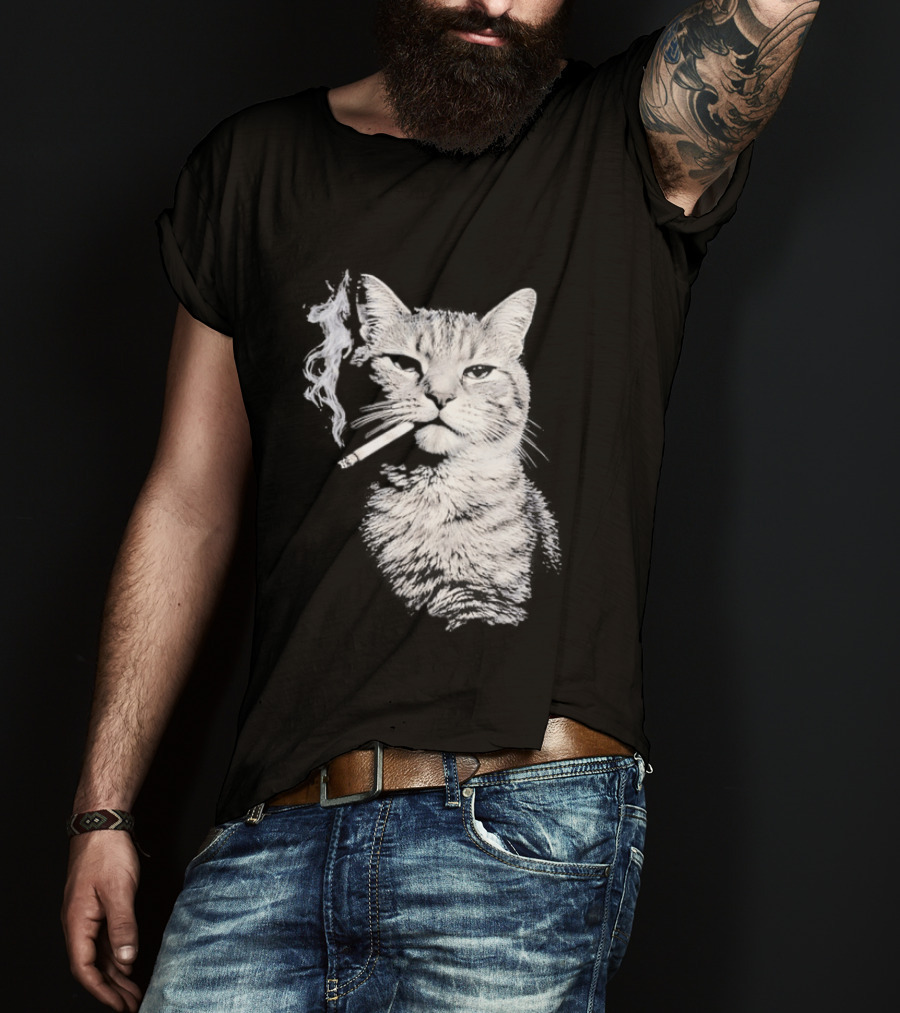 Tabby Cat Smoking Cigarette Animal T-Shirt