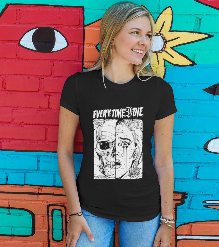 Every Time I Die Weird Tales Horror Warning Skull Face Half Human T-Shirt