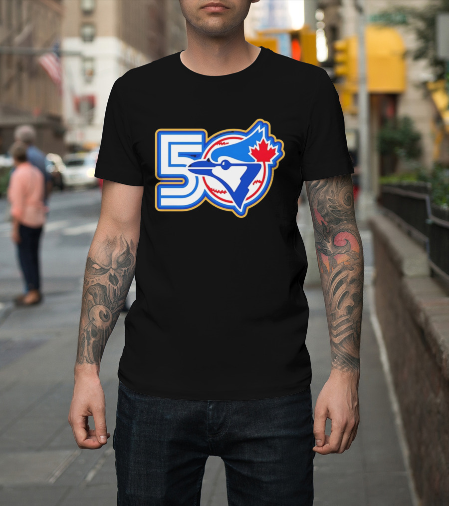 Toronto Blue Jays 50th Anniversary Logo With Maple Leaf And Baseball T-Shirt
