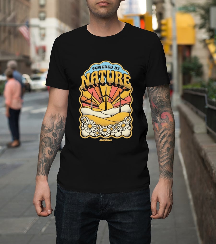 Powered By Nature Wind Turbines Sunflowers Greenpeace T-Shirt