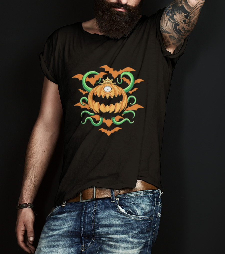 Pumpking The King Of Ghosts Halloween Jack O' Lantern Bat Wreath T-Shirt