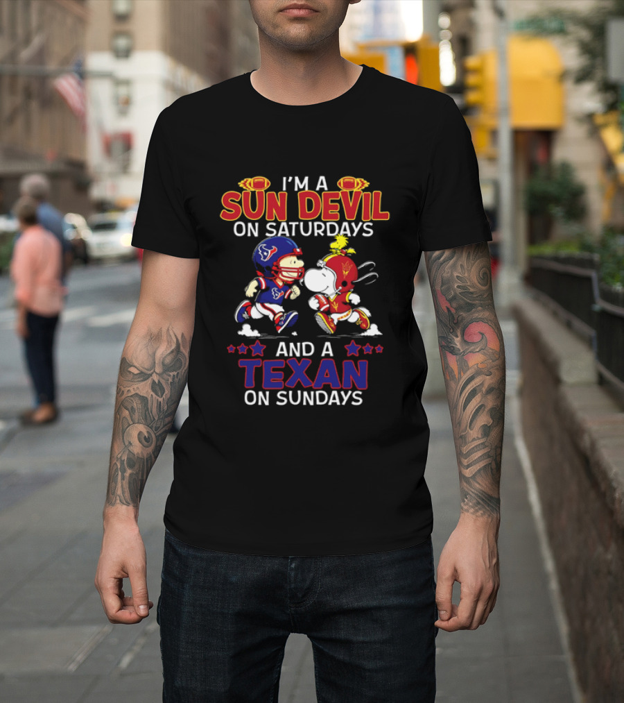 I'm A Sun Devil On Saturdays And A Texan On Sundays Snoopy Charlie Brown Football T-Shirt