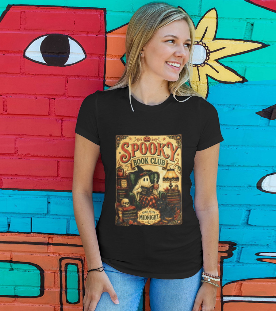 Spooky Book Club Ghost Reading Tales At Midnight Halloween T-Shirt