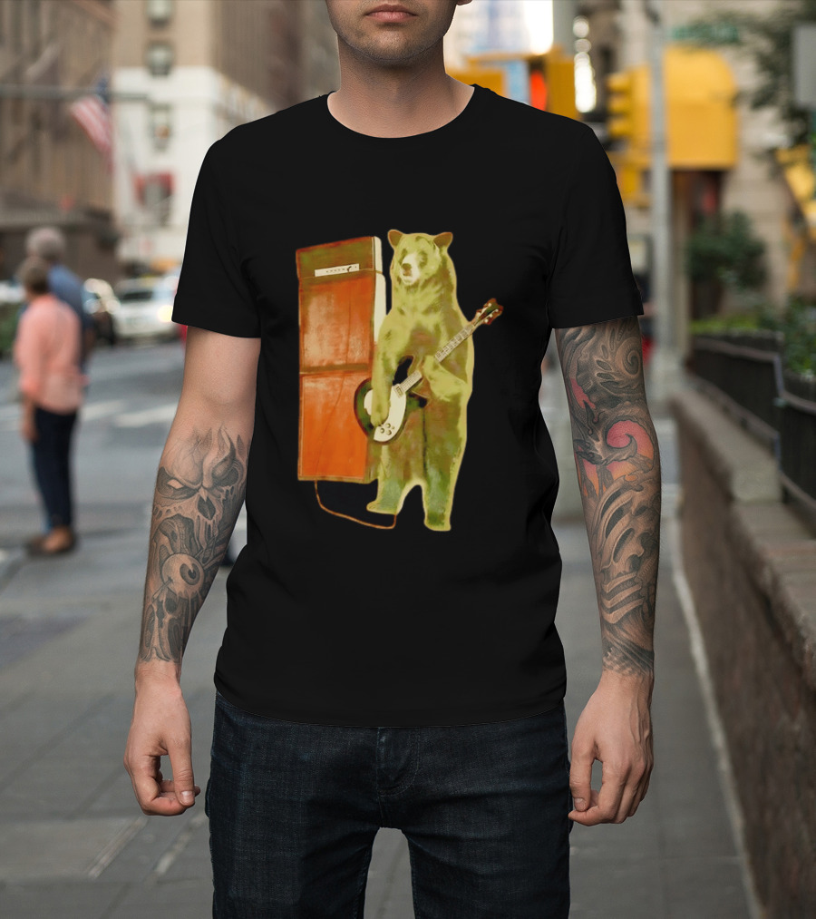 Bear Playing Electric Guitar With Amplifier Retro Vibe T-Shirt