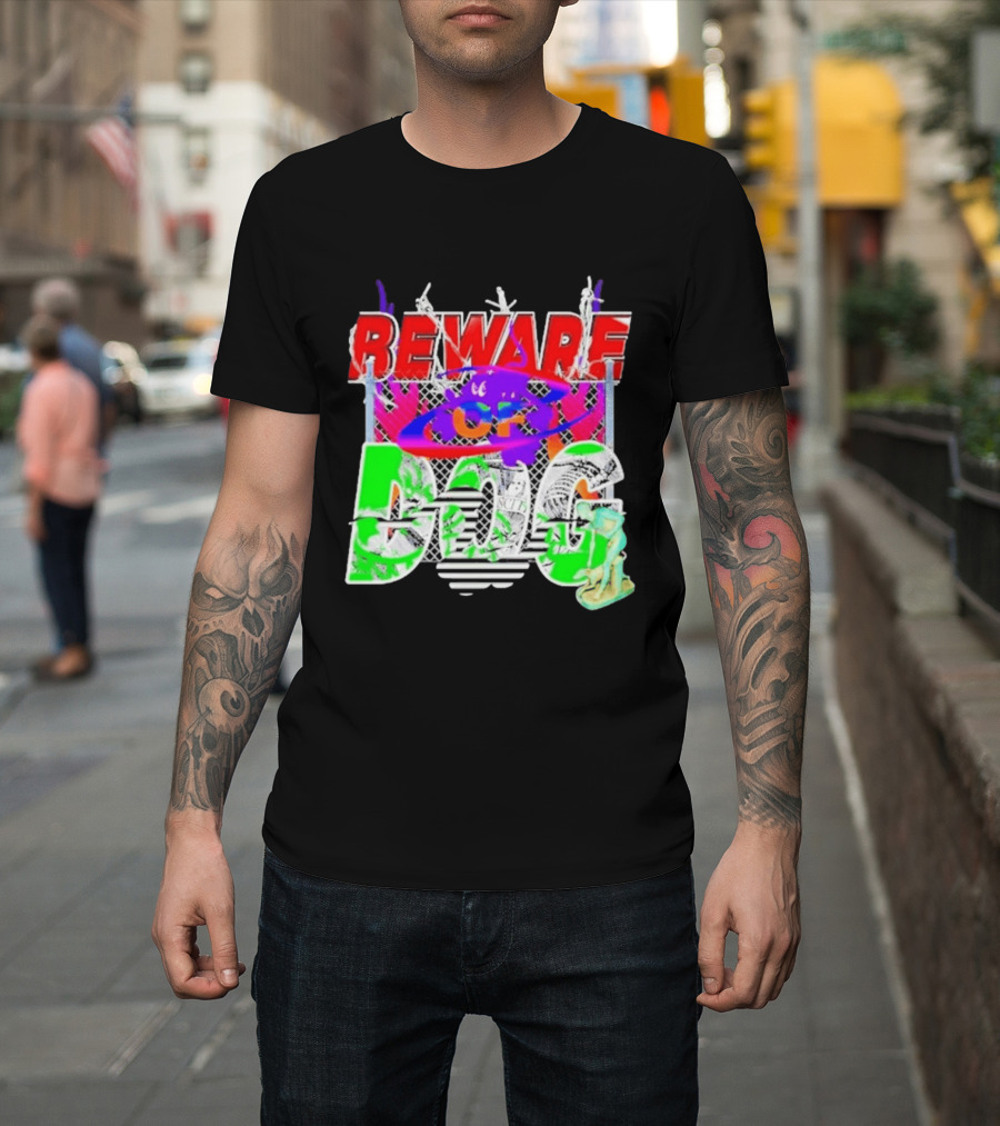 Beware Of Dog Streetwear Urban Graffiti Chain Link Fence T-Shirt