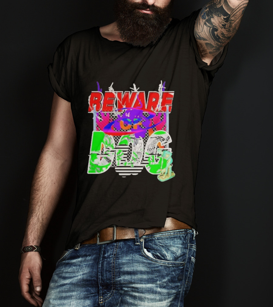 Beware Of Dog Streetwear Urban Graffiti Chain Link Fence T-Shirt