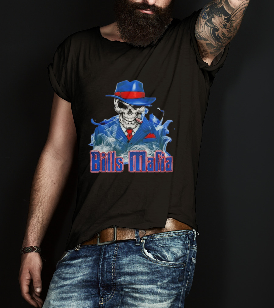 Bills Mafia Skull Smoking Cigar In Suit And Hat T-Shirt