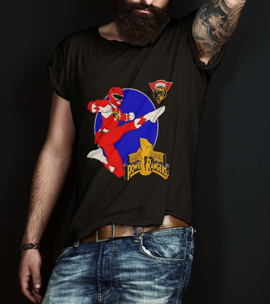 Jason Red Ranger Mighty Morphin Power Rangers Iconic Kick Pose Lion T-Shirt