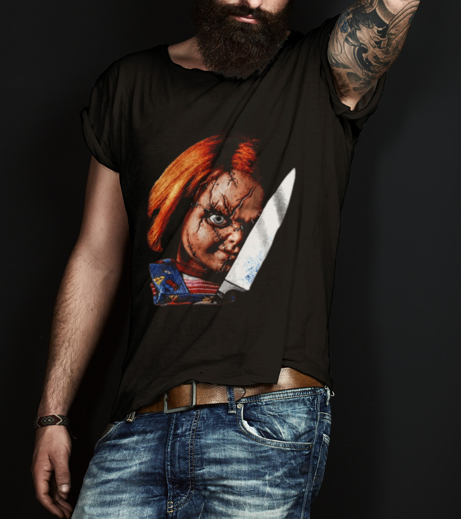 Chucky Child's Play Stitched Doll Knife Horror Movie Character 2 Sided T-Shirt