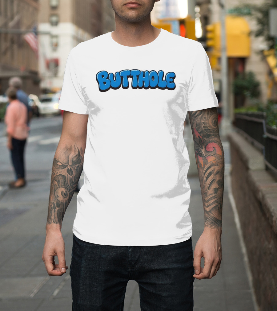 Butthole Bubble Letter Graffiti Blue T-Shirt