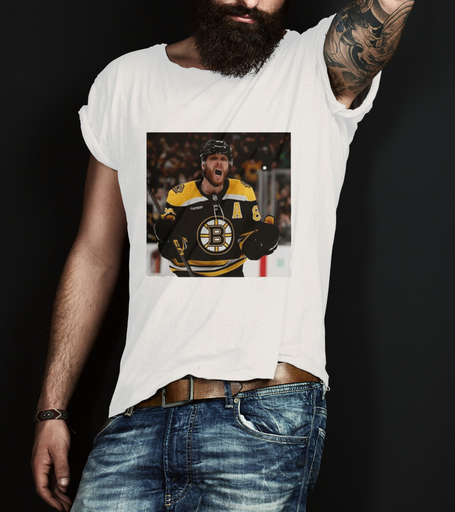 David Pastrnak Bruins Captain Announcement With Iconic Team Jersey Celebration T-Shirt